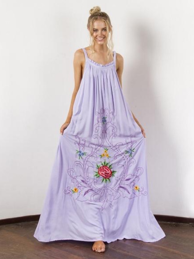 Fillyboo Dress Tank Maxi Floral Printed In Lilac Purple